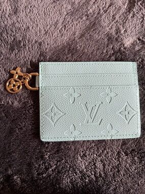 Mint Embossed Monogram Card Holder with Charm